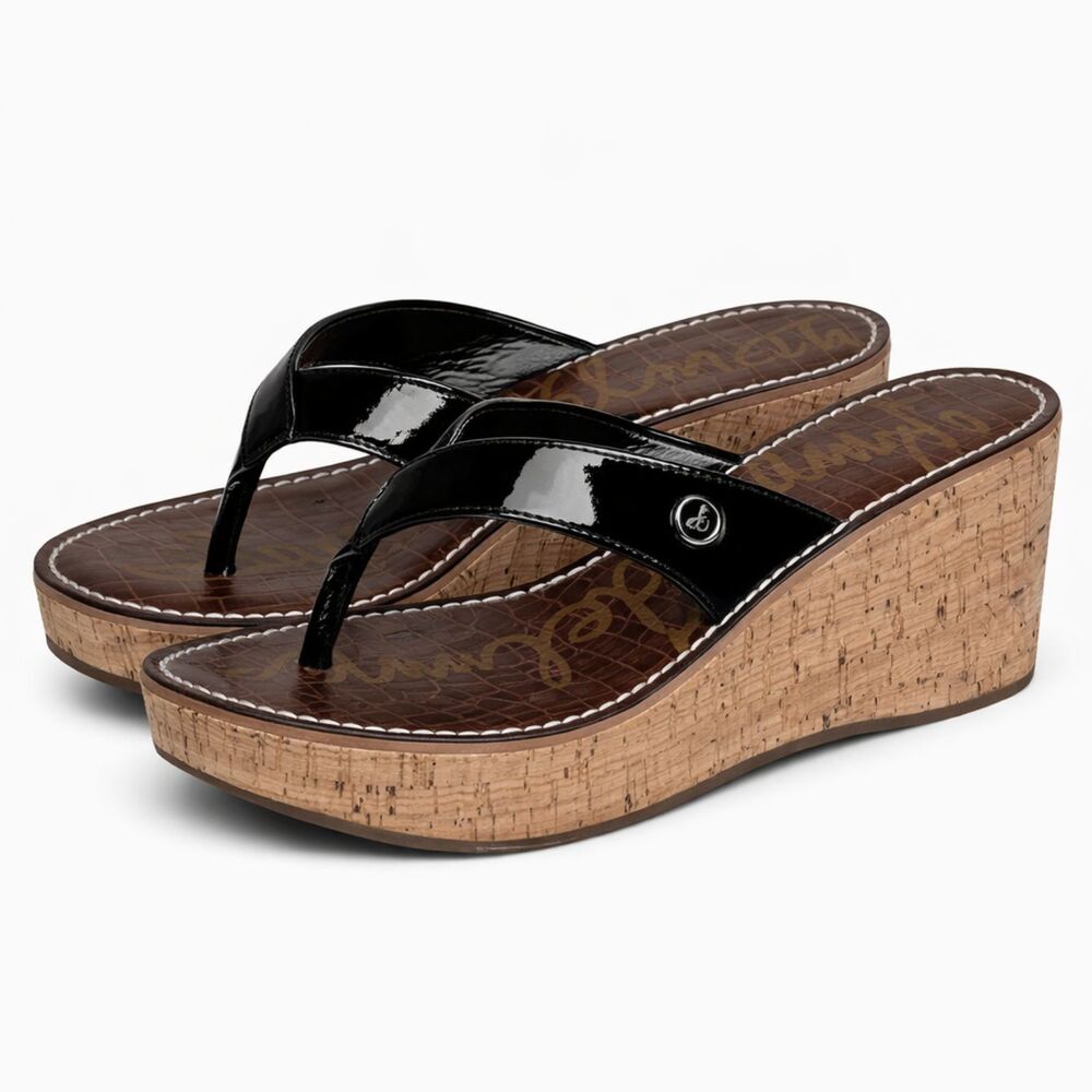 SAM EDELMAN ROMY THONG CORK WEDGE  EVERYDAY CASUAL SANDALS  WOMEN'S SIZE 8.5M